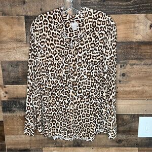 Chico's Long Sleeve Leopard Animal print Button down shirt Tunic Size 16/18